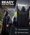 Hooded Reusable Rain Poncho - Black