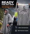 Hooded Reusable Rain Poncho - Grey