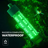 Foxelli IP68 waterproof green underwater fishing light glowing underwater with fish nearby.