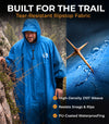 Hooded Reusable Rain Poncho - Blue