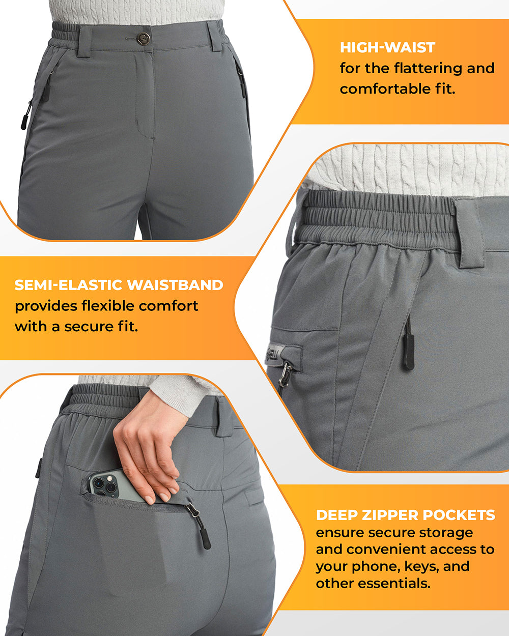 ZERDOCEAN Women's Plus Size Capri Hiking Pants Lightweight Quick Dry Athletic Pants Drawstring Zipper Pockets