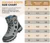 Wading boot with size chart for Foxelli wading boots.