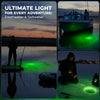 Foxelli green underwater fishing light for freshwater, saltwater, boat, dock, and ice fishing use.