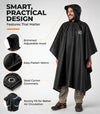 Hooded Reusable Rain Poncho - Black