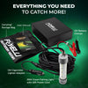 Foxelli green underwater fishing light kit with 33 ft power cord, battery clamps, adapter, bag, and manual.