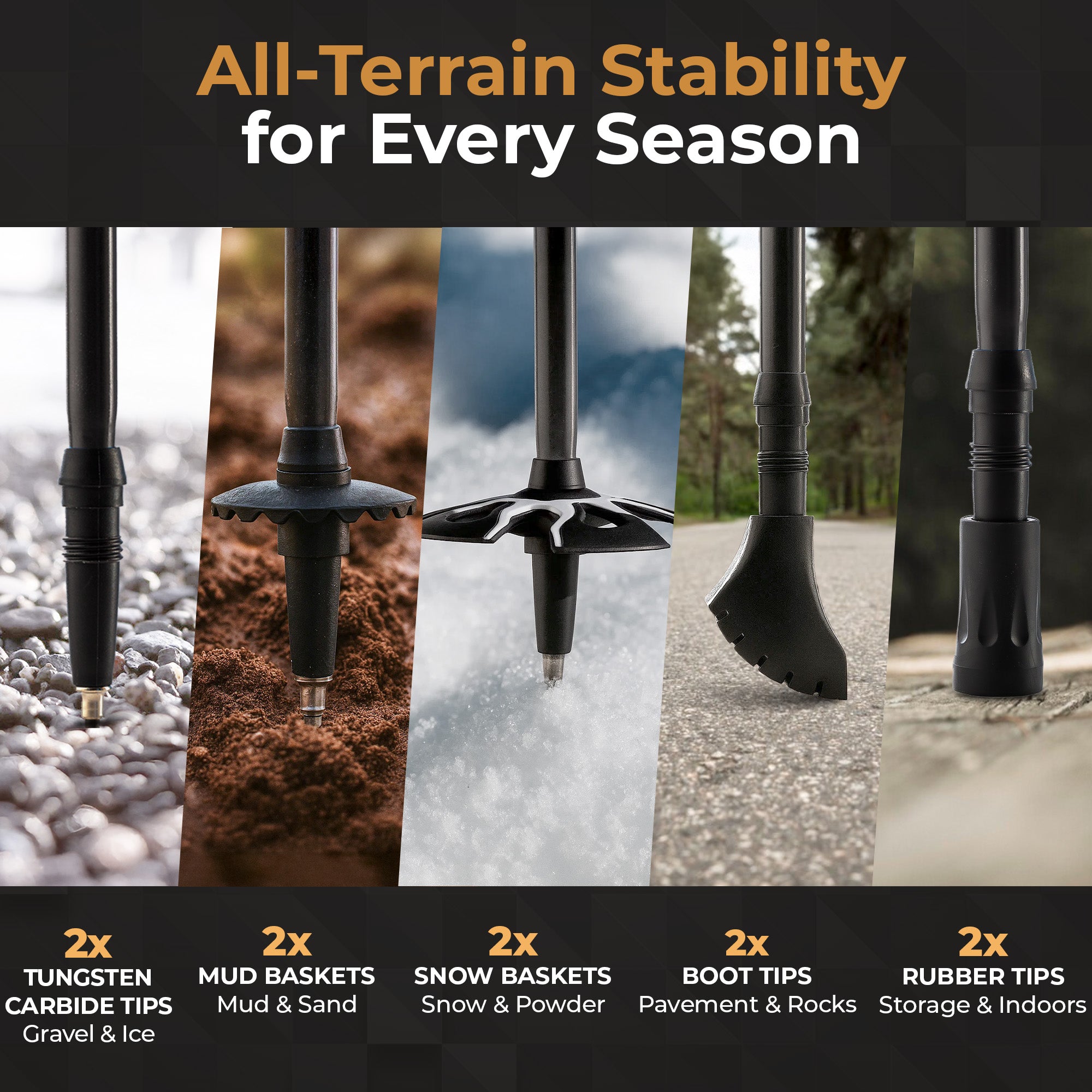 trekking pole carbide tip on rock and ice trail usage