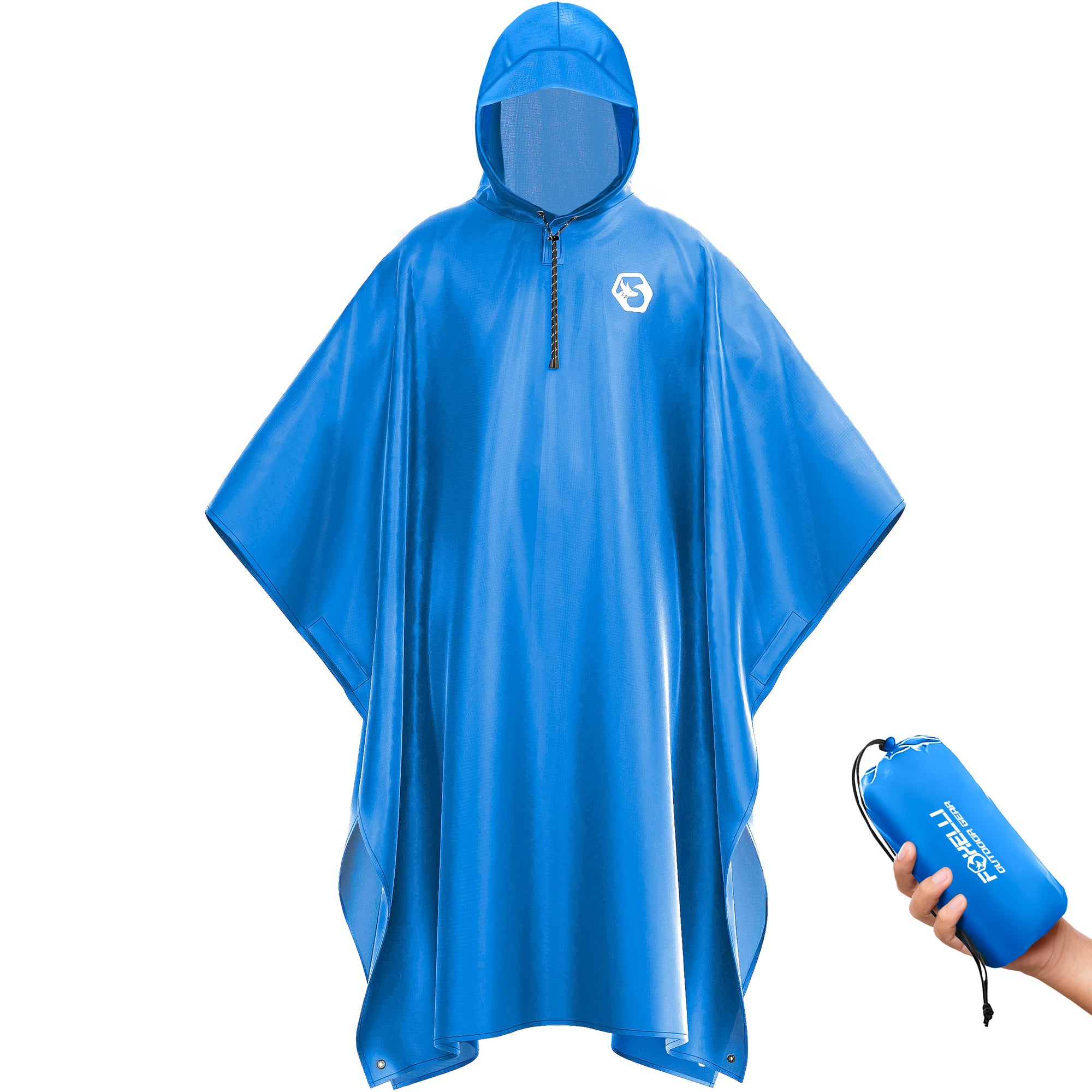 french police rain poncho with carrying bag Foxelli Hooded Reusable Rain Poncho
