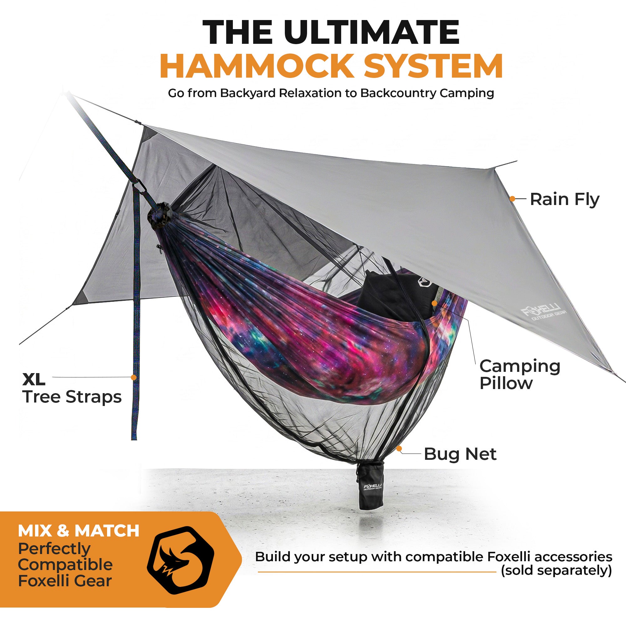 Foxelli Tribal Grey Double Camping Hiking Hammock