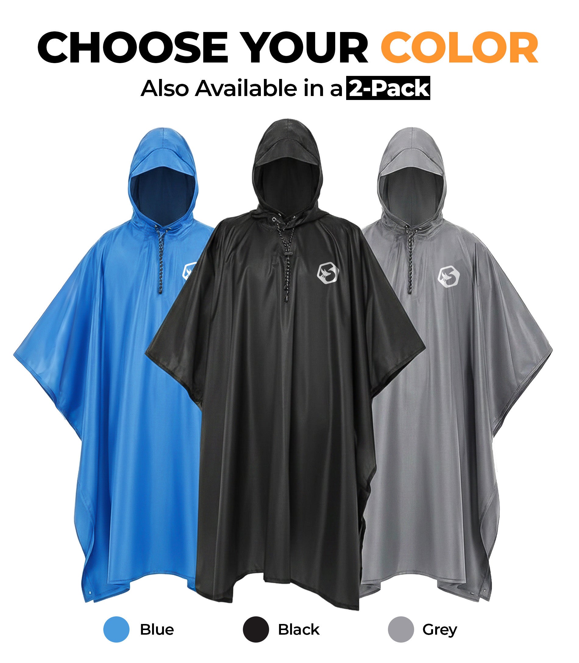 Foxelli Hooded Reusable Rain Poncho - Black