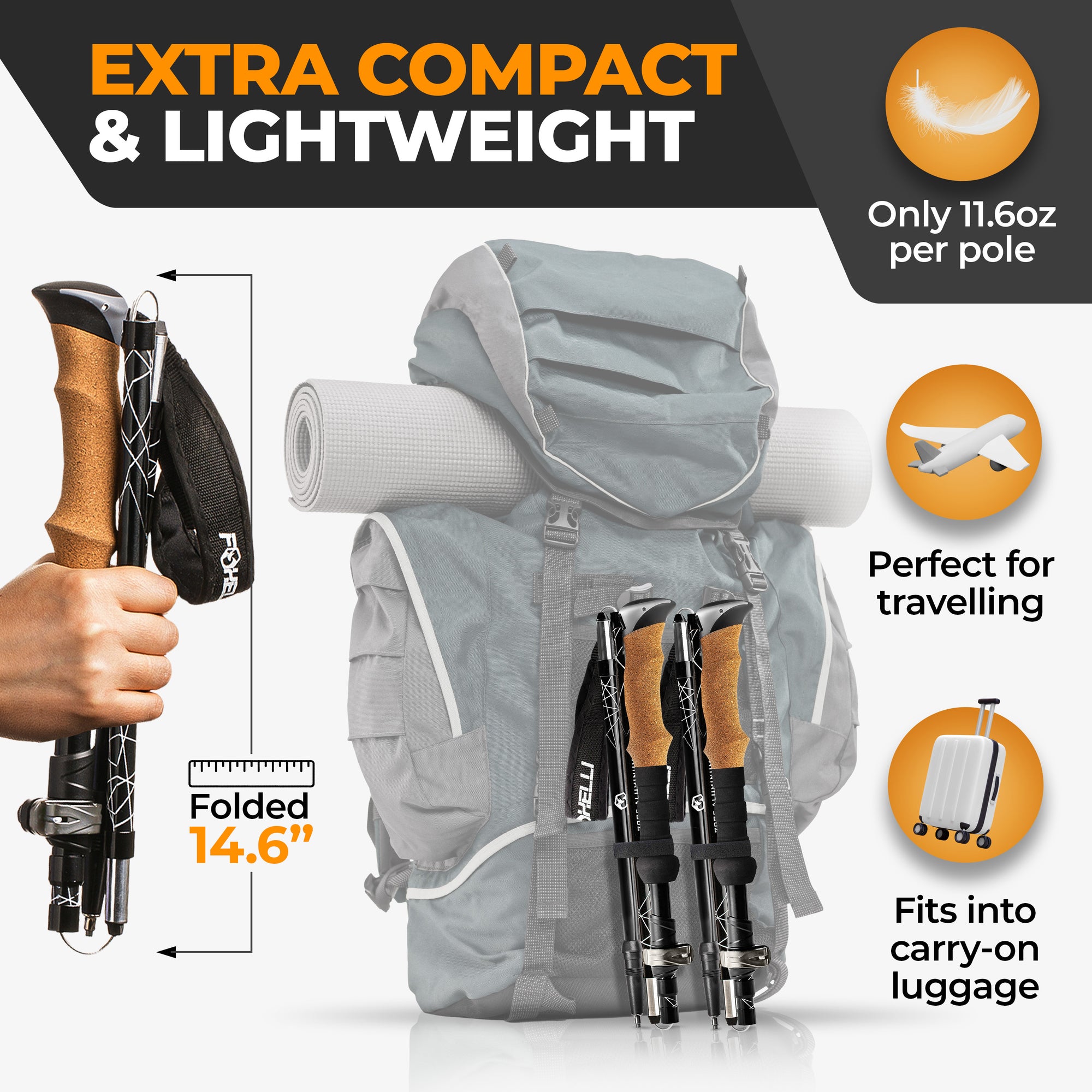 best portable fishing pole for hiking Foxelli Folding Aluminum Trekking Poles