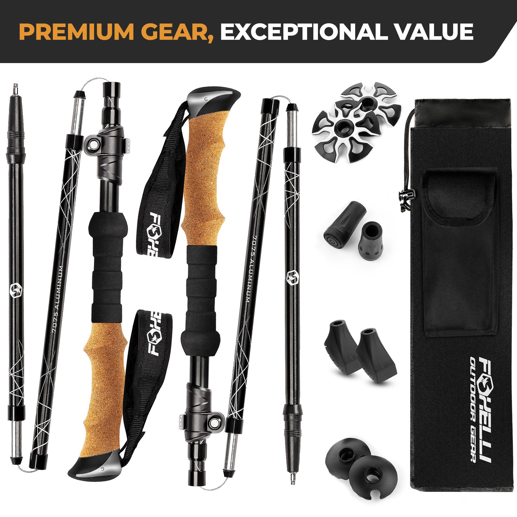 best portable fishing pole for hiking Foxelli Folding Aluminum Trekking Poles