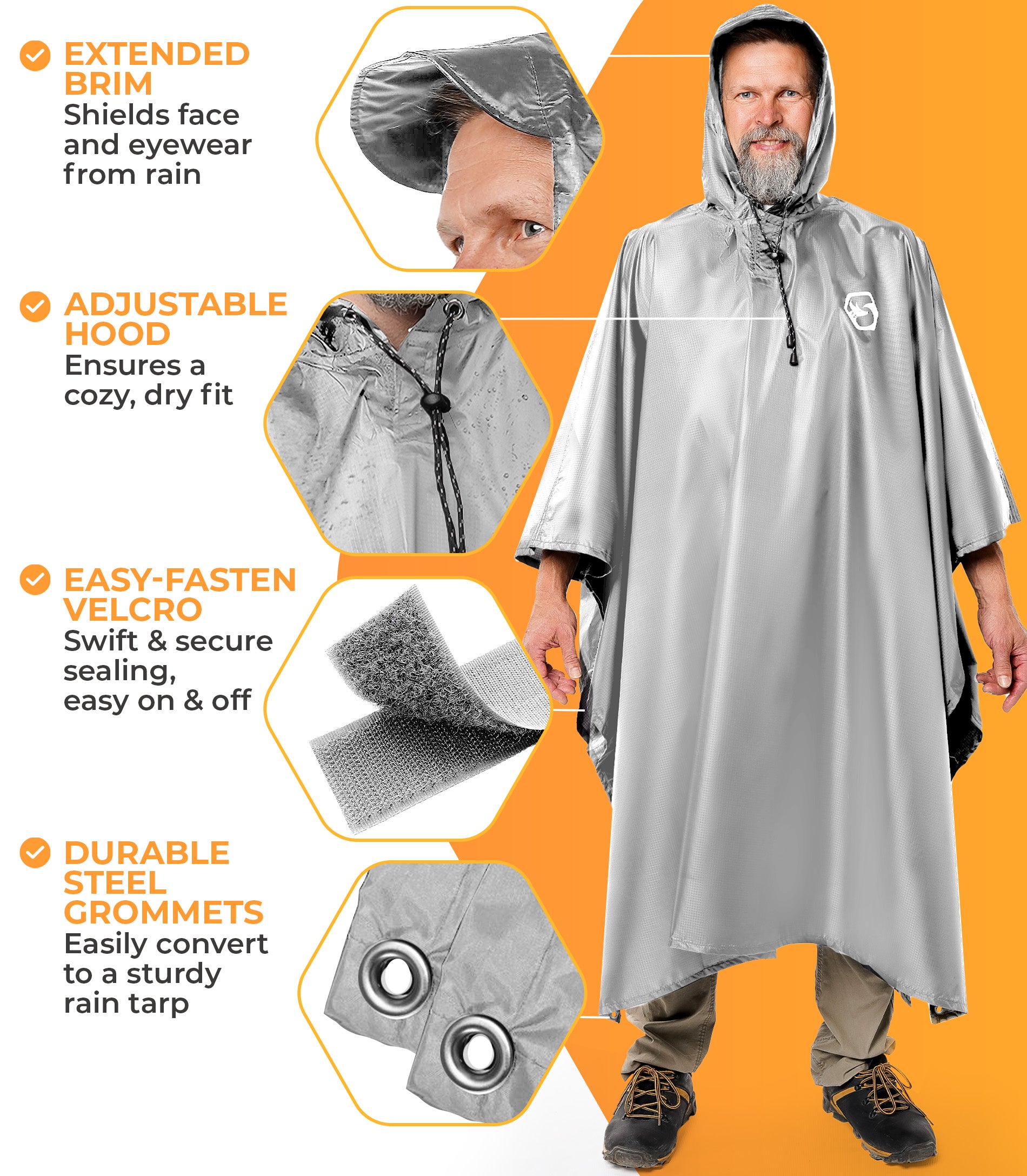 rain poncho tarp Foxelli Hooded Reusable Rain Poncho