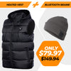 Foxelli Men's Heated Puffer Vest & Grey Bluetooth Beanie Bundle