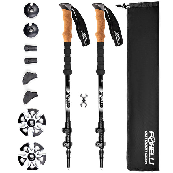 Foxelli Trekking Poles Collapsible Lightweight Shock-Absorbent Carbon Fiber &