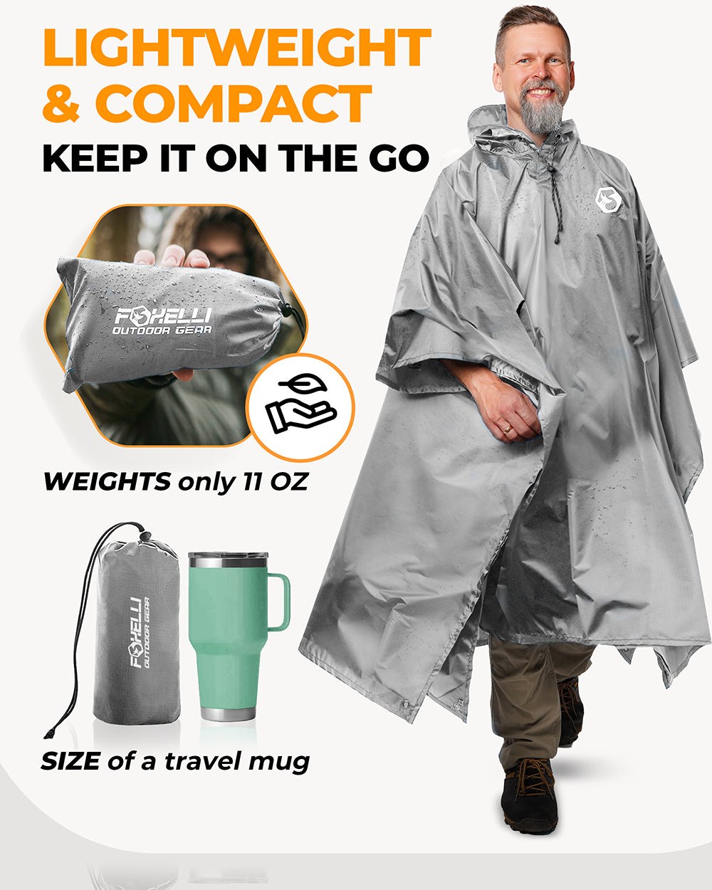 gator rain poncho with reusable bag Foxelli Hooded Reusable Rain Poncho