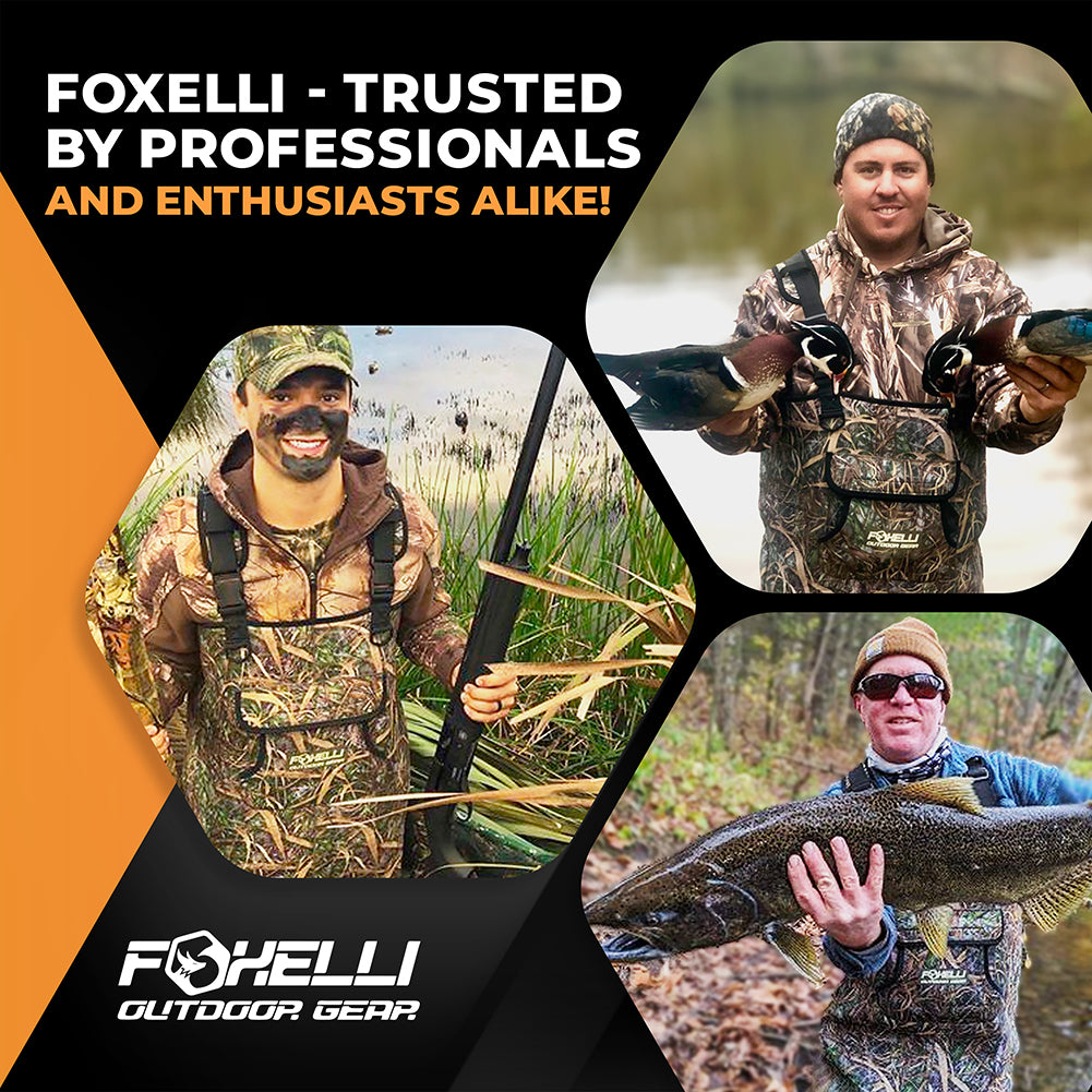 Foxelli Nylon Chest Waders - Camo Fishing Waders for Men with Boots - Use for Fly Fishing, Duck Hunting, Emergency Flooding - 100% Waterproof, Carryin